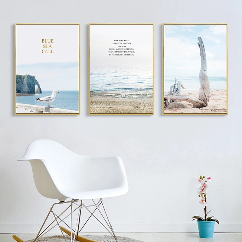 

Nordic Beach Seagull Car Building Wall Art Canvas Posters and Prints Canvas Painting Seascape Decorative Picture for Living Room