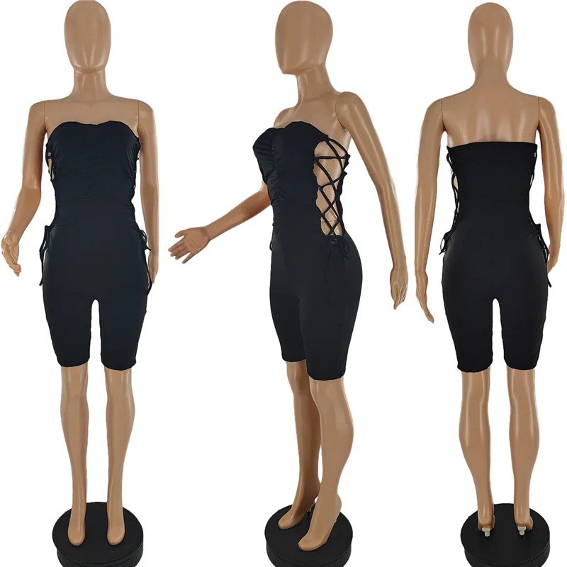 

Sexy Chest Wrap Rompers Womens Jumpsuit Shorts Wholesale Items Fashion Drawstring Hollow Out Casual Style Bodysuit Dropshipping