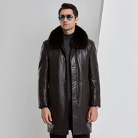 new winter thicken leather jacket men fox fur collar leather jackets and coats casual long windproof jacket male