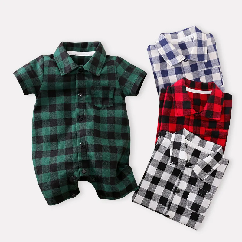 2021 Newborn Baby Clothes Summer New Born Baby Girl Boy Plaid Romper Jumpsuits Pajamas Cotton Toddler Little Shorts Onesie items