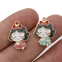5pcs gold plated enamel little girl charm pendant for jewelry making earrings bracelet necklace diy accessories craft 15mm