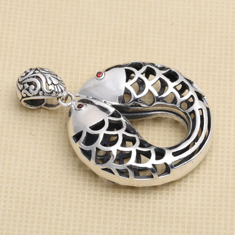 

Manufacturers Wholesale S925 Sterling Silver Jewelry Retro Thai Silver Large Female Models Hollow Fish Pendant