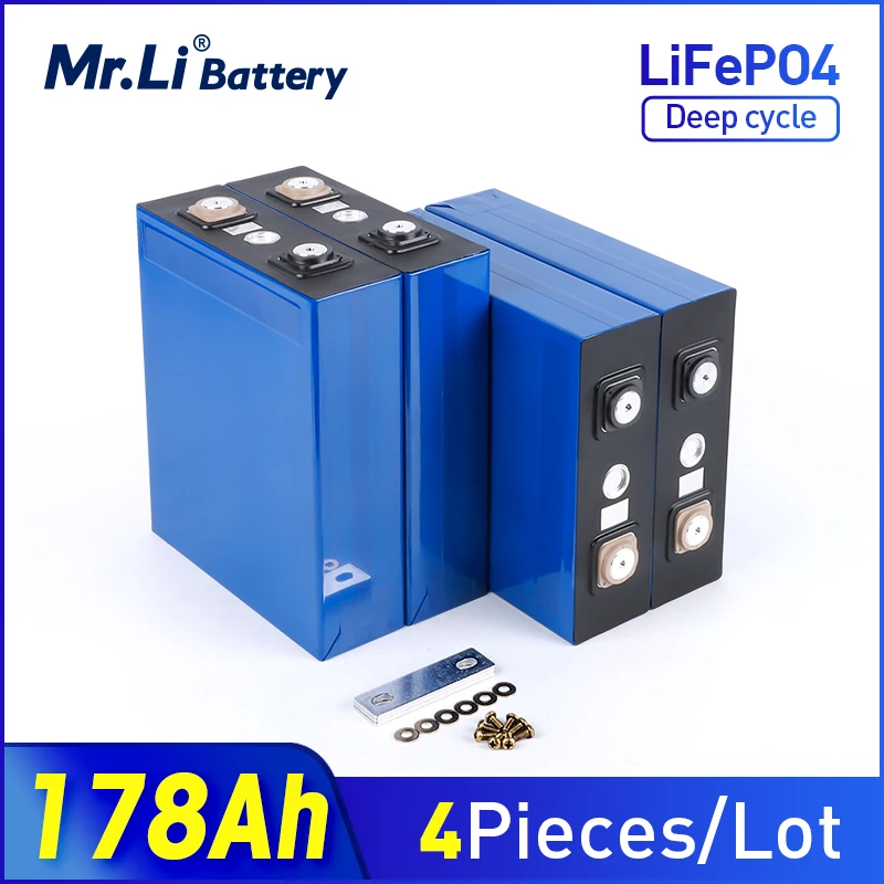 

Mr.Li 4pcs 3.2V 178Ah Grade A NEW Rechargeable Lithium Iron Phosphate Cell Lifepo4 Battery 12V 24V 48V Solar EU US Tax Free