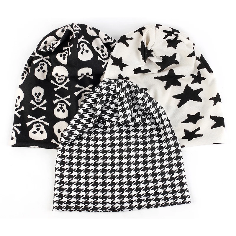 

Geebro Women Casual New Elastic Soft Skullies Star Houndstooth Hats Men Fashion Knitted Winter Warm Beanies Caps Unisex Bonnet