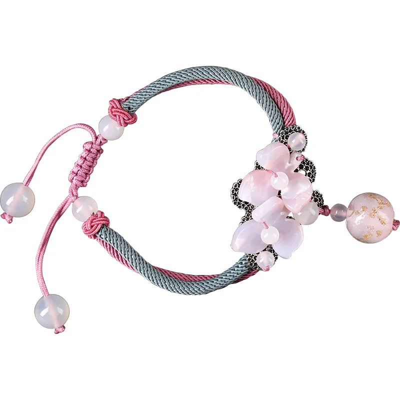 

Women Chinese Style Vintage Bracelet Glass Agate Handmade Charm Bracelets Chain Link Bracelets Semi-precious Stone Rope Chain 9Z