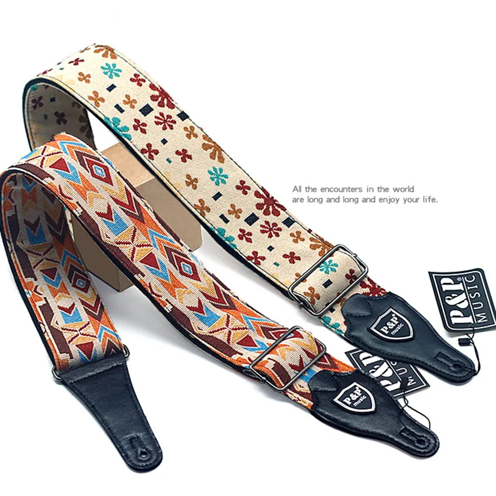 

P&P Adjustable Embroidered Cotton Guitar Strap Fashion Durable Widening Guitars Strap Electric Acoustic Guitar Bass Accessories