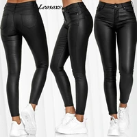 spring women pu leather pants black sexy stretch bodycon trousers women high waist long casual pencil pants womens pants traf
