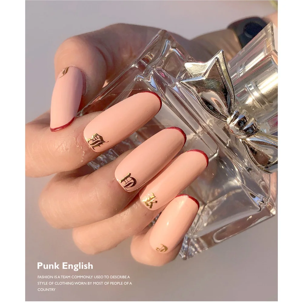 2020 модные наклейки в стиле панк с розовыми золотыми буквами для ногтевого