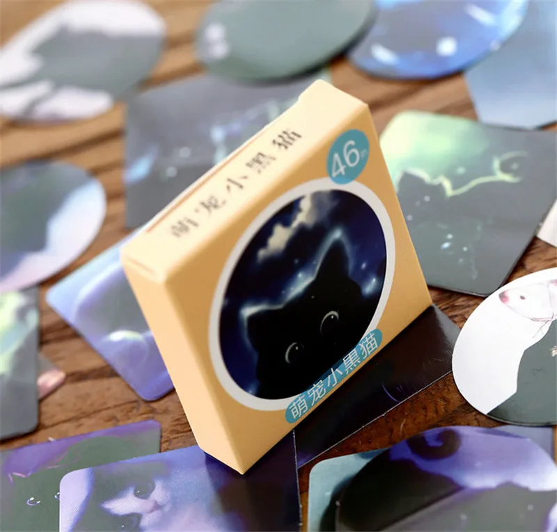 46 штук в штучной упаковке Kpop наклейки мультфильм милый питомец Черный кот