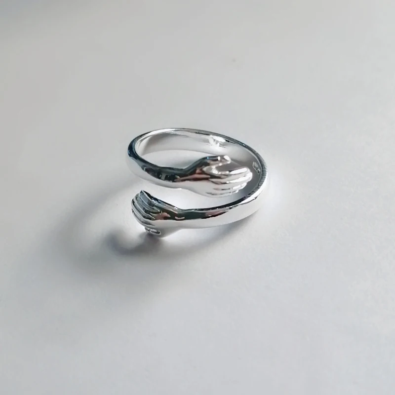 

2PCS Couple's Creative Love Hug Silver Color Ring Fashion Lady Open Ring Engagement Jewelry Gifts for Lovers Adjustable