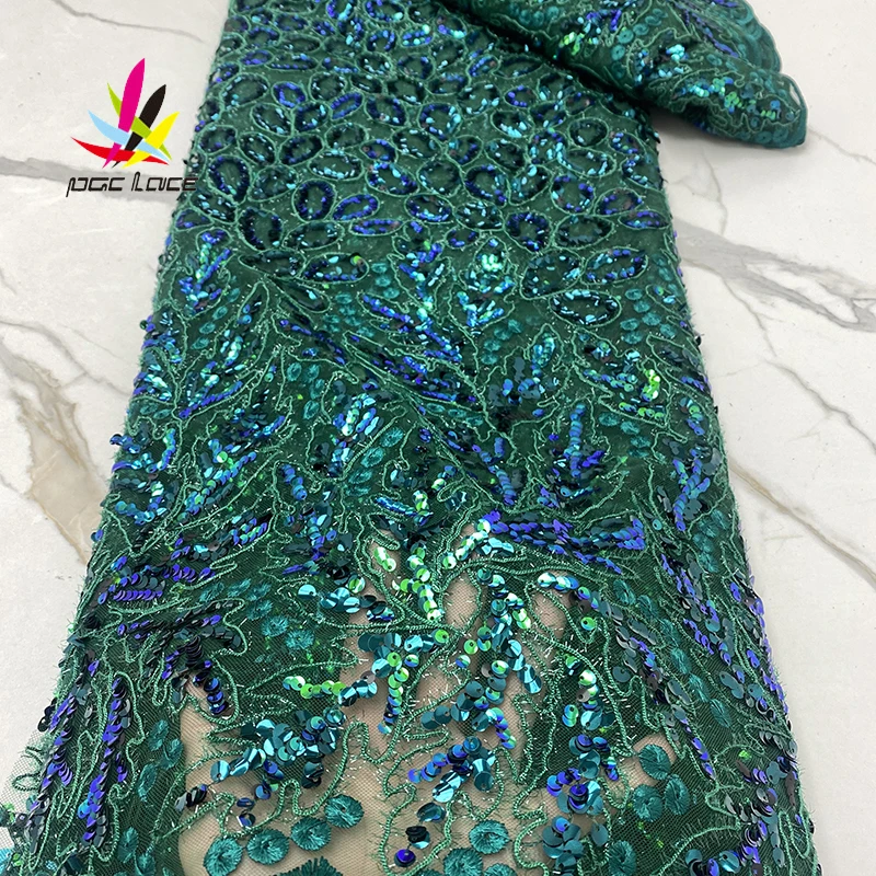 

Tulle Sequin Fabric Lace Sequins Emerald Green French African Nigerian Latest Design High Quality Tulle 2022 For Sequence Dress