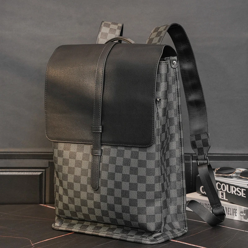 

Fashion Men Backpack Waterproof PU Leather Travel Bag Women Large Capacity Backpack Plaid Teenager Male Mochila Laptop Backpacks