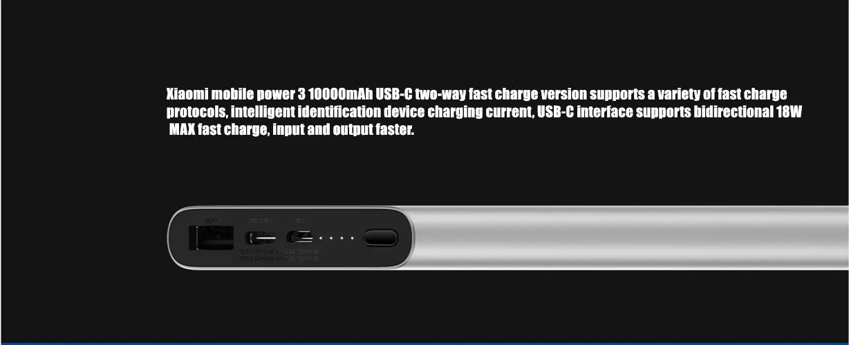 xiaomi mobile power 3 10000mAh USB-C двухсторонняя версия быстрой зарядки power bank QC3.0 портативное зарядное устройство 2 USB 10000mAh