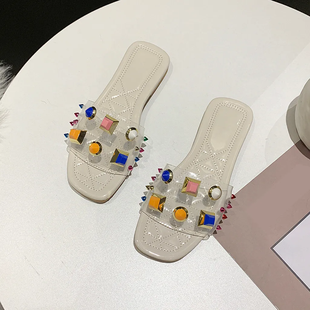 

SAGACE Flat Slipper Women Girl Colorful Rhinestone Summer Slippers Beach Shoes Fashion Casual Outside Slipper Mujer