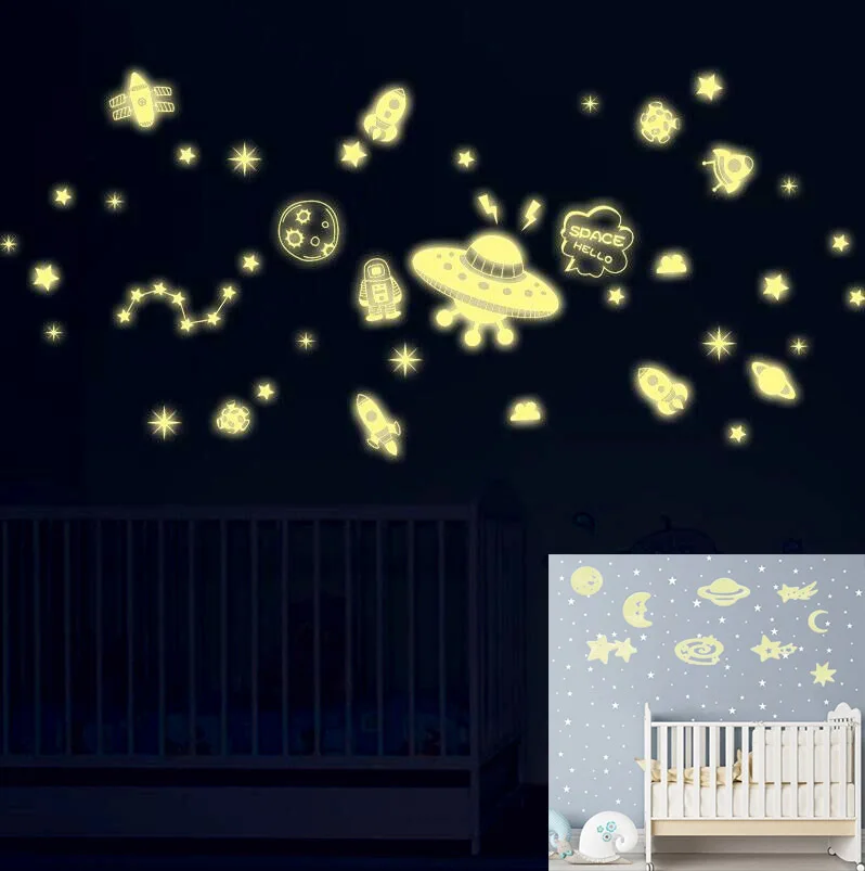 3D светящиеся настенные наклейки в виде звезд/Луны милые флуоресцентные