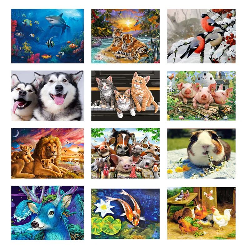 

Алмазная живопись 5D «сделай сам», Набор для вышивки крестиком с животными, львом, птицами, рыбой, собакой, свиньей, кошкой, домашнее украшени...