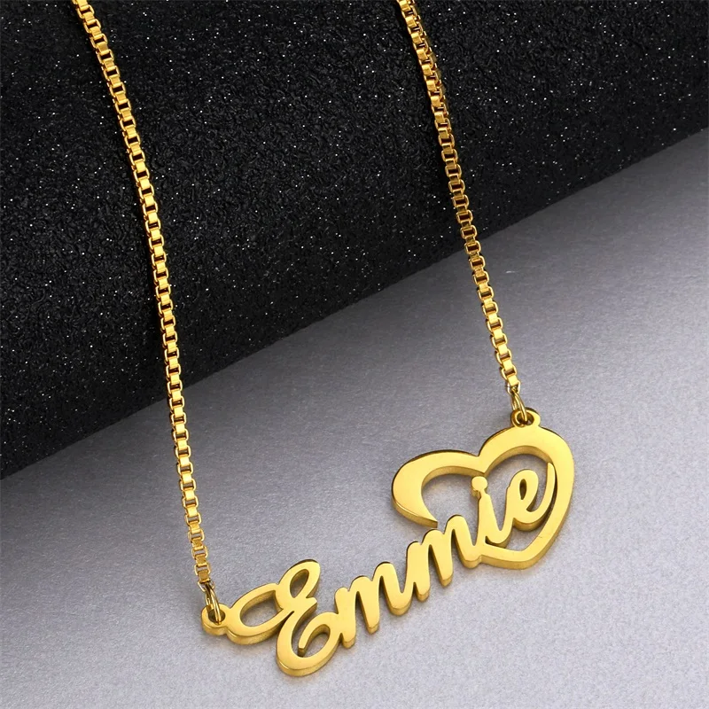 

Personalized Necklace Sweet Heart Fashion Jewelry 2021 Trend Customized Name Choker Stainless Steel Pendant Custom Nameplate