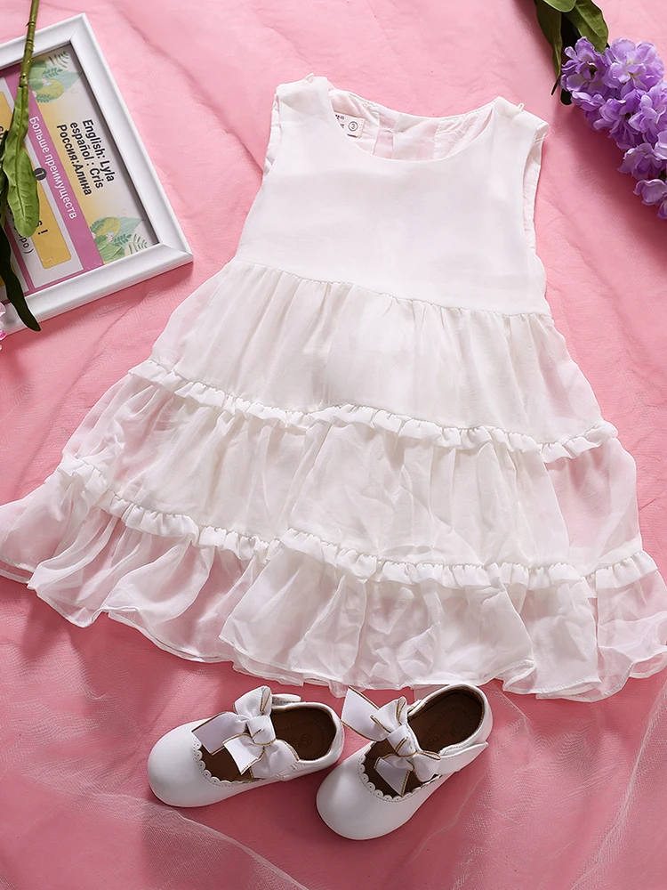 Симпатичная одежда детские платья летнее платье без рукавов белые длинные