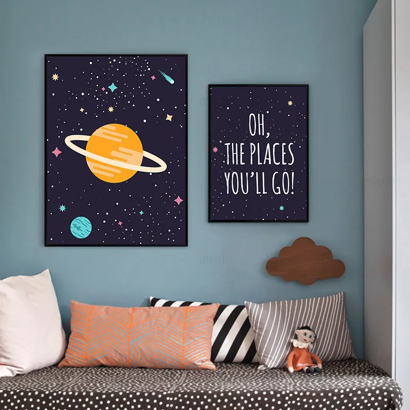 Скандинавский постер космическая тема холст картина мультфильм планеты