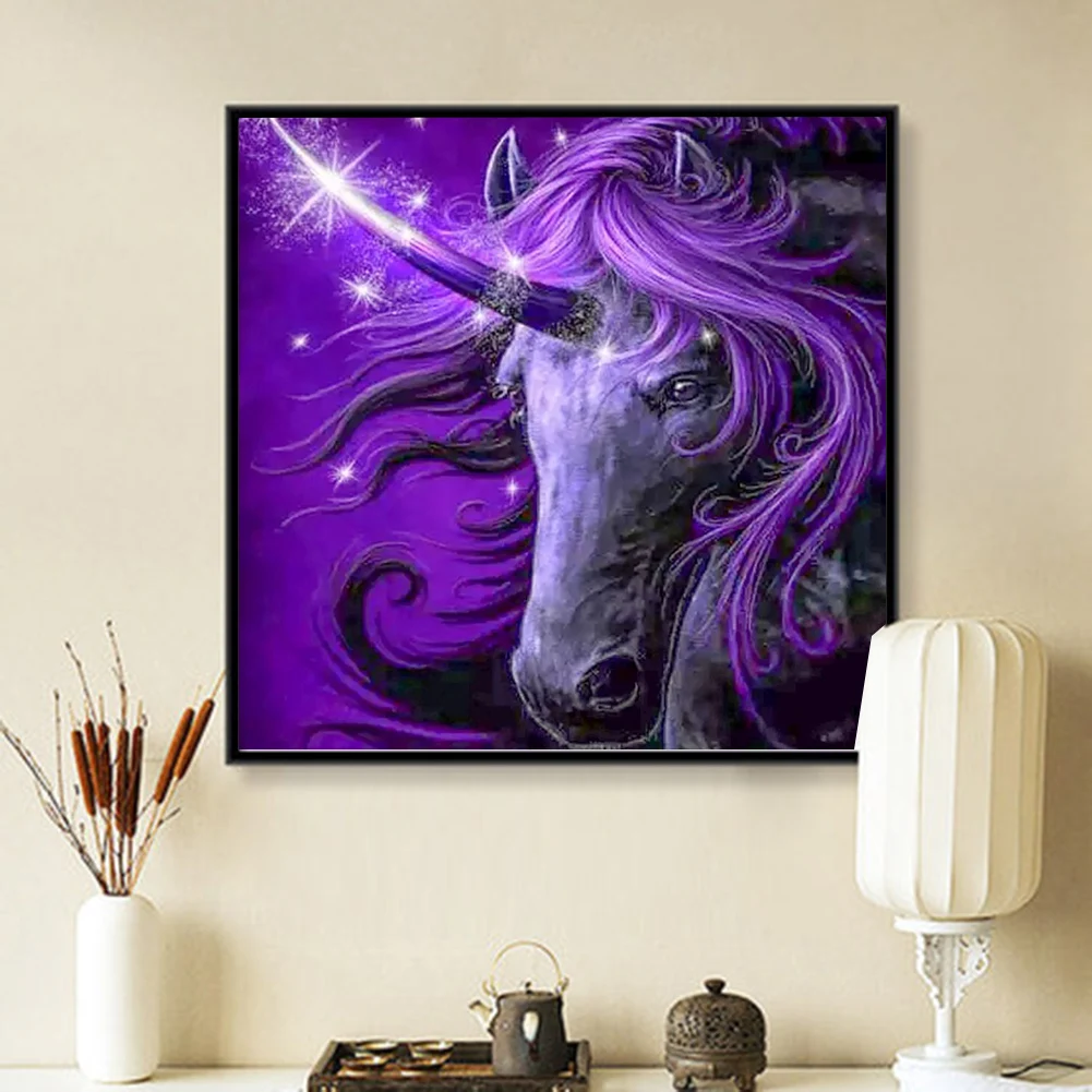Полная квадратная/круглая дрель 5D DIY алмазная живопись Фиолетовый единорог