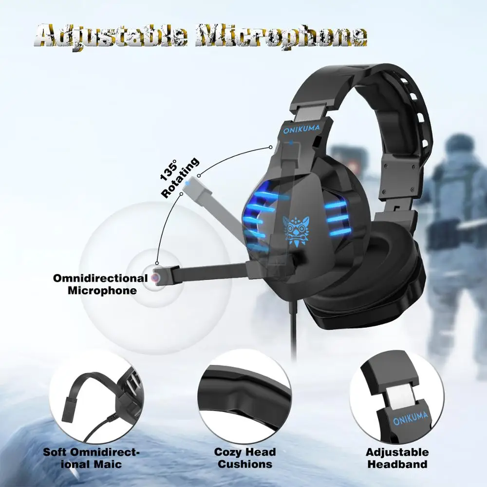 ONIKUMA K17 Gaming Headset casque PC Gamer Stereo Earphones Headphones with Mic Led Light for PS4 For Xbox Gamepad | Электроника