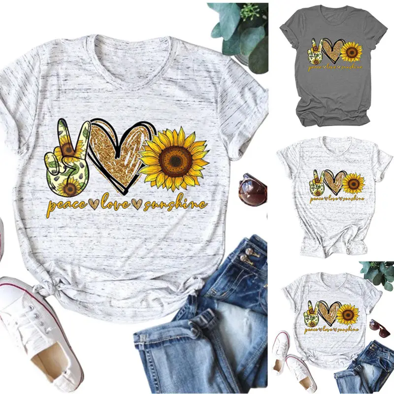 Женская летняя футболка с надписью Peace Love Sunshine модная повседневная короткими