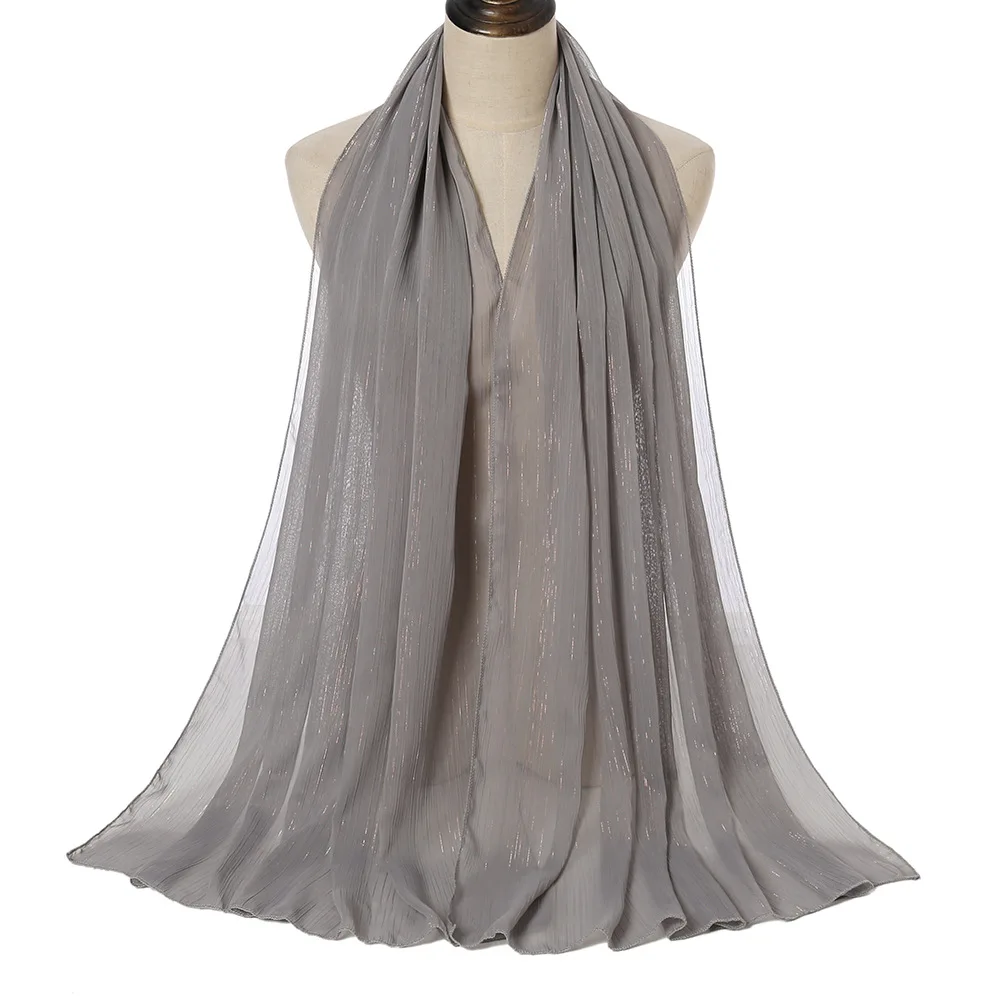 

New chiffon silver silk scarf summer light soft muslim hijab solid color muslim head scarf shawls wraps pashmina bandana