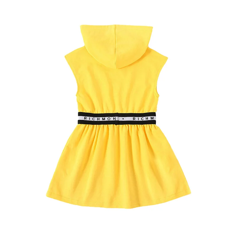 

2021 summer Baby Girls Sleeveless Hooded Dress, Summer Letter Print Elastic Waist Sweatshirt Dress