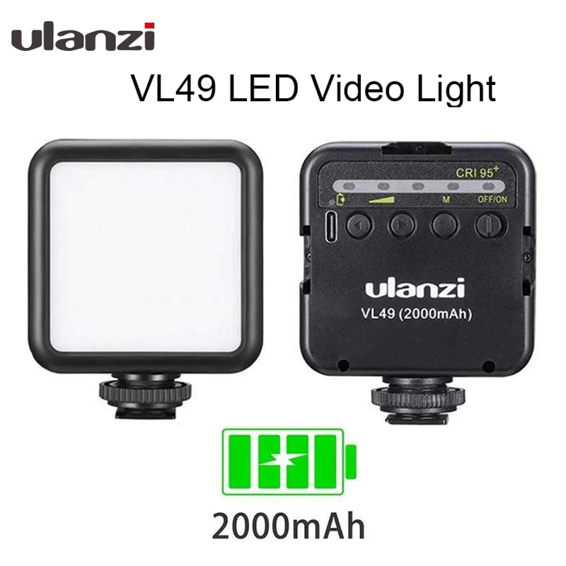 

Ulanzi VL49 6W Mini LED Video Light 2000mAh Built-in Battery Light 5500K Photographic Lighting with Cold Shoe Mount 1/4 Screw