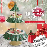 christmas tree double layer dessert table xmas party snack fruit rack cupcake holder holiday candy plate tray christmas decor