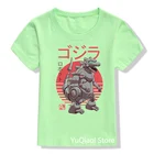 Детская футболка с принтом в стиле японского аниме Kaiju, зеленая уличная футболка с граффити для мальчиков-подростков, Повседневная футболка в стиле Харадзюку, топы