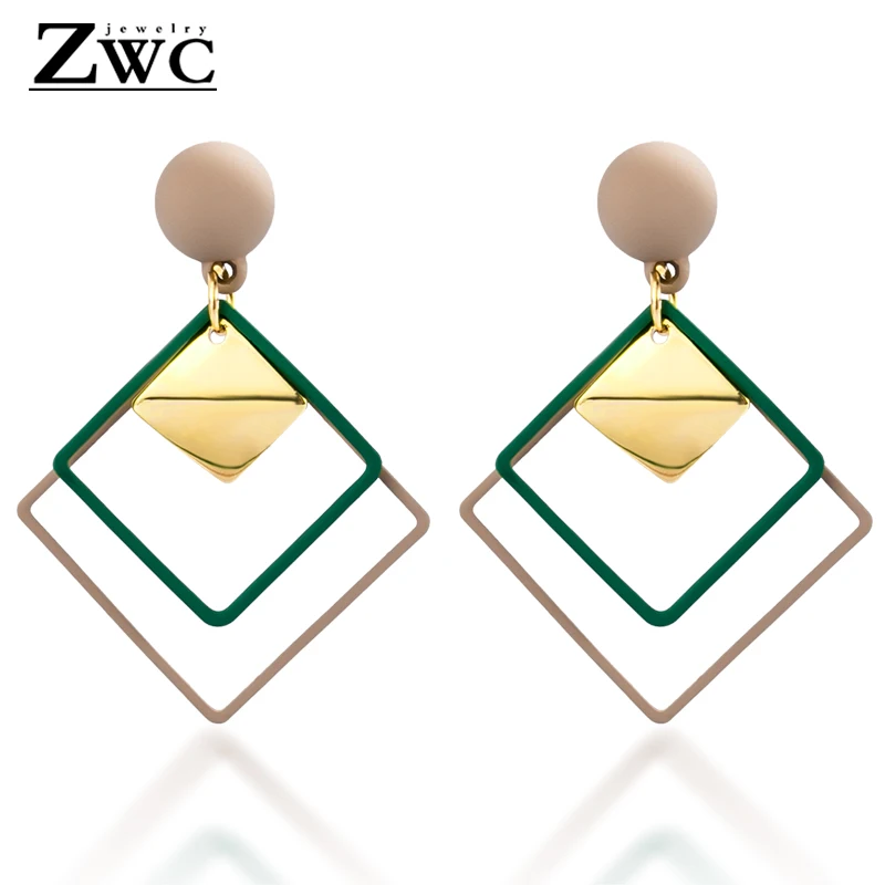 Green ZWC простые корейские летние массивные Висячие серьги для женщин модные ювелирные изделия металлические геометрические золотые Висячие висячие серьги - Окраска металла: Green