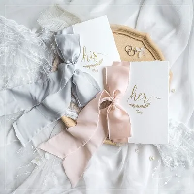 Silver Pink 2 шт романтическая свадебная открытка с шармезом, шифоновая лента "His Her wows", свадебные открытки, клятва, подарок для свадебного душа, Flatlays Prop - Цвет: Silver Pink