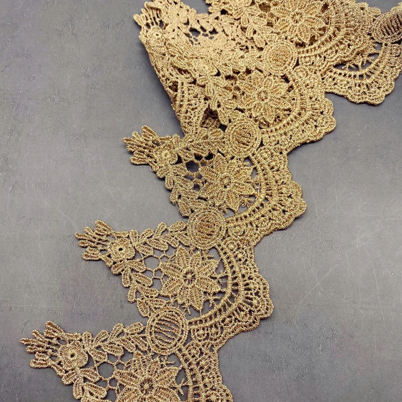 10 ярдов новое Золотое кружево с вышивкой Ширина 9 7 см Водорастворимая Цветочная