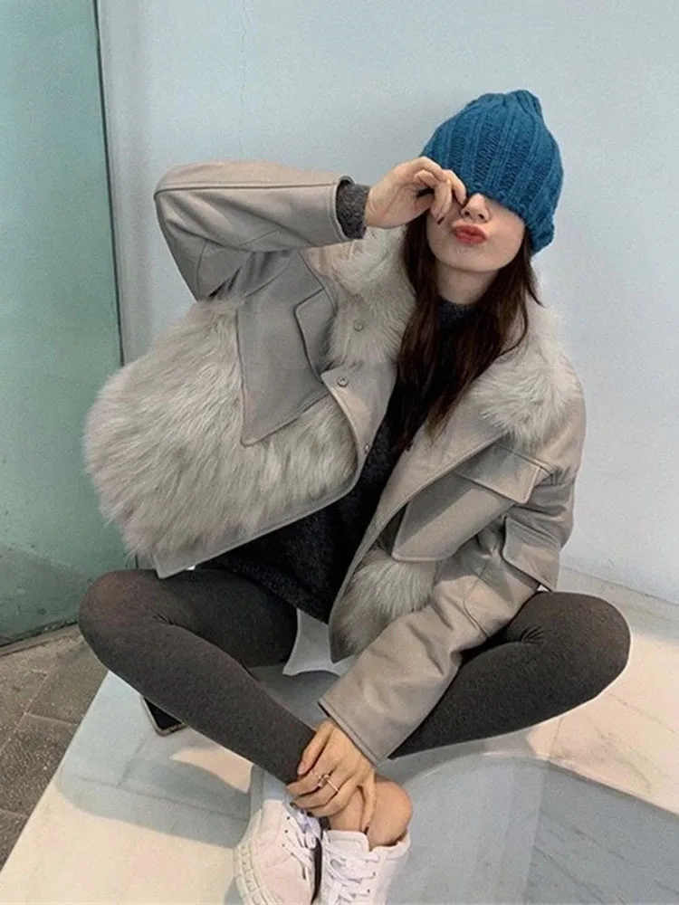 Faux Fur Coat 2021 Fluffy Winter Warm Leather Jacket Biker Woman Cool Street Wear Outerwear Especially Female Designer Europe