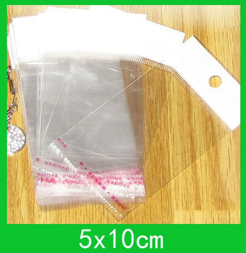 

hanging hole poly bags (5x10cm) with self-adhesive seal opp bag for wholesale 1000pcs/lot