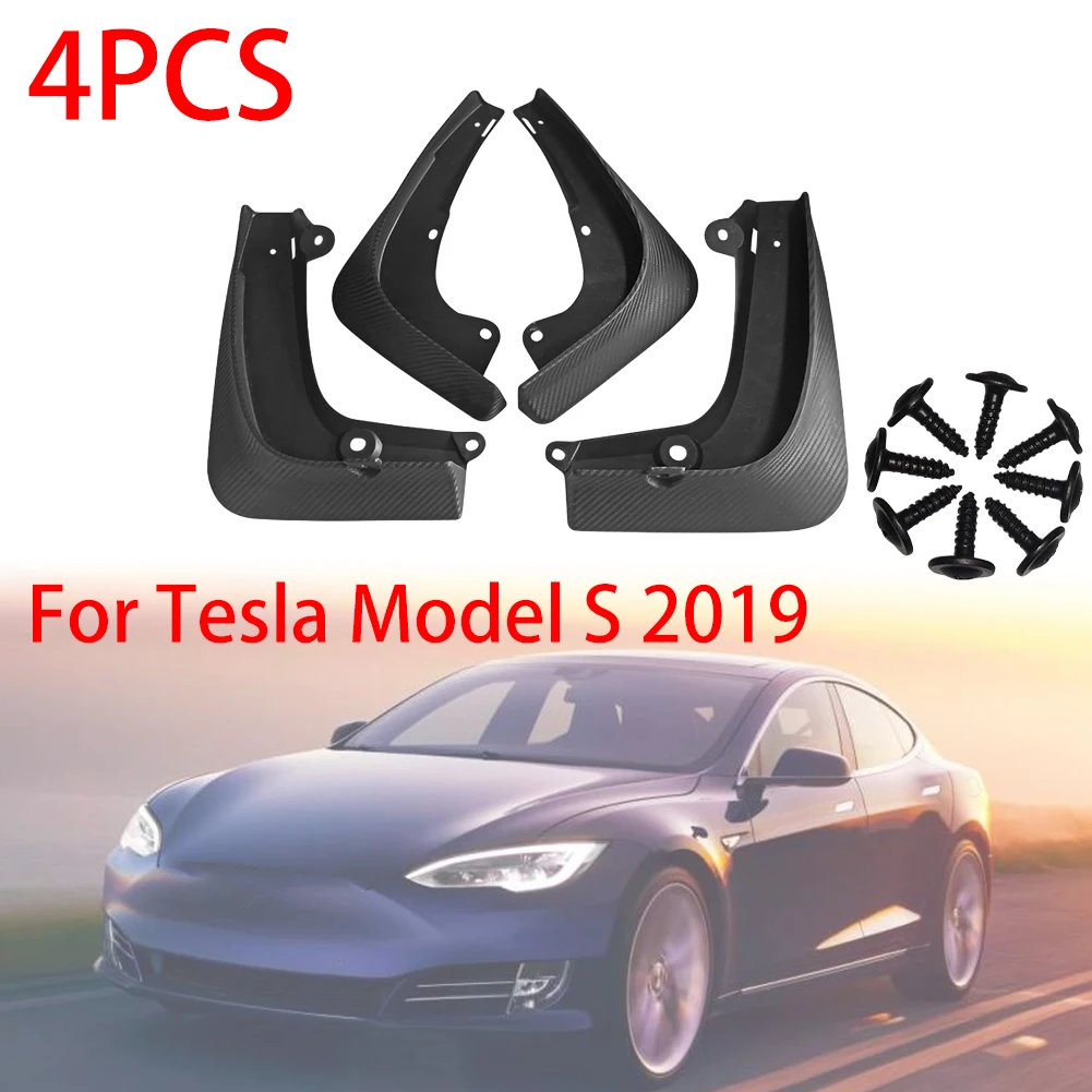 

4PCS Black Car Front & Rear Mud Flaps Splash Guard For Tesla Model S 2019 + Screws