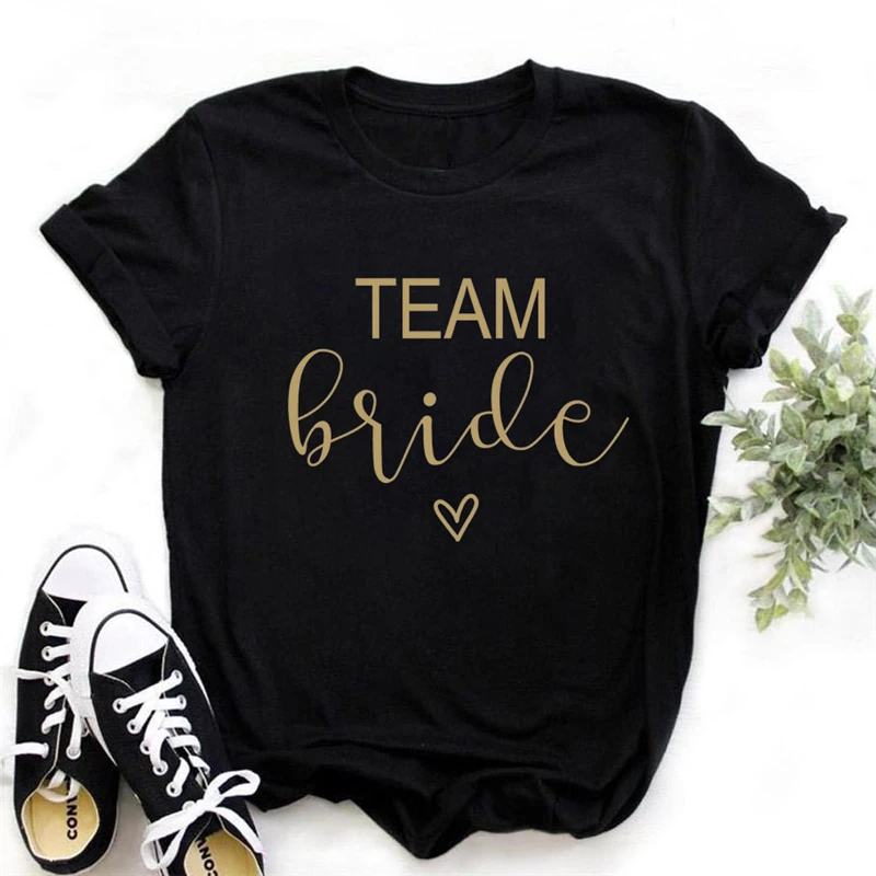 

Birde Team Bride Letters Graphic Printed Women T-shirt Girls Wedding Black Tops Bachelor Party Harajuku Casual Ladies Tshirts