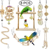 8 packs bird parrot swing hanging toynatural wood bell bird cage toys for parrots parakeets cockatiels finches budgie parrots