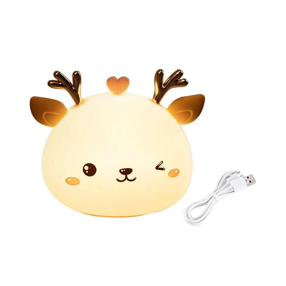 

Bedroom Night Light Cute Deer Ornaments Home Decor Desktop Cartoon Color Changing USB Rechargeable For Kids Soft Silicone Gifts