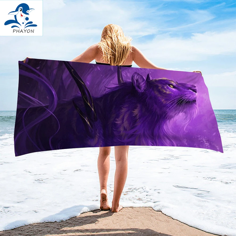 

PHAYON 2021 New Luxury Animals Bath Towels Women Beach Towel Purple Lion Bathroom Set For Family Guest Bathrooms Gym