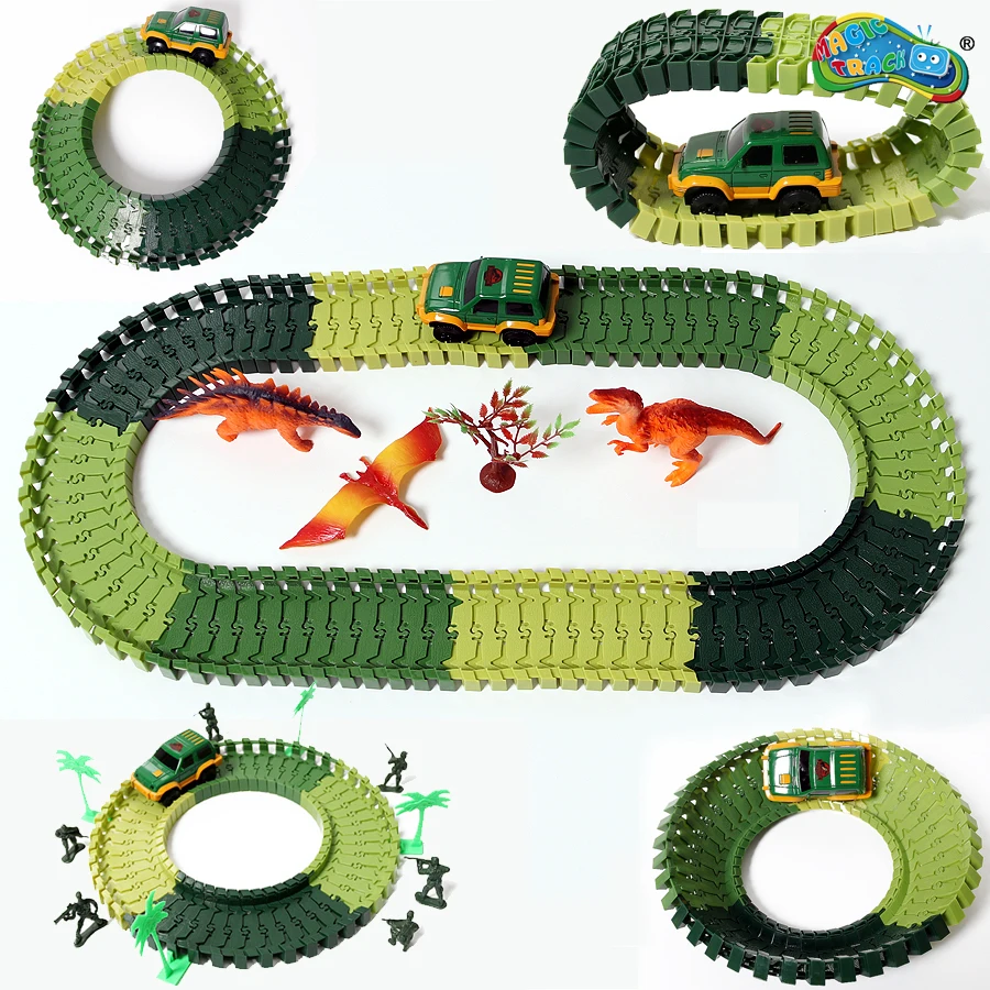 

Magical DIY Racing Track Assembly Flexible Tracks Set Dinosaur Military action figures Playset Operated Vehicles for kids