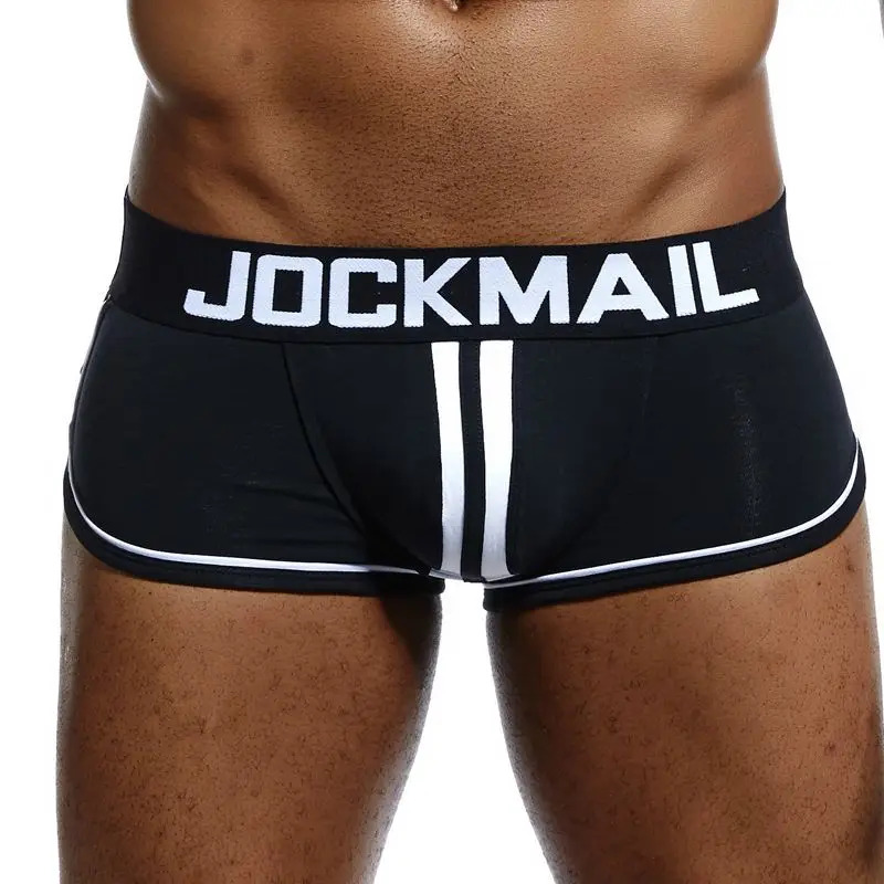 Черный JOCKMAIL фирменфирменное Мужское нижнее белье, боксеры, шорты для геев, с мешочком для пениса, cueca, боксеры, calzoncillos hombre, мужские боксеры, шорты, трусы для сна - Цвет: Черный