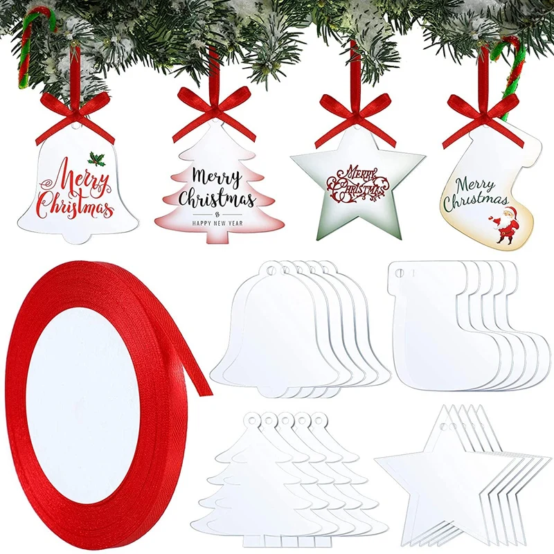 

Прозрачные Акриловые рождественские украшения, 20 шт., 3 дюйма, звезда, рождественские чулки, колокольчик, елка для рождественских украшений