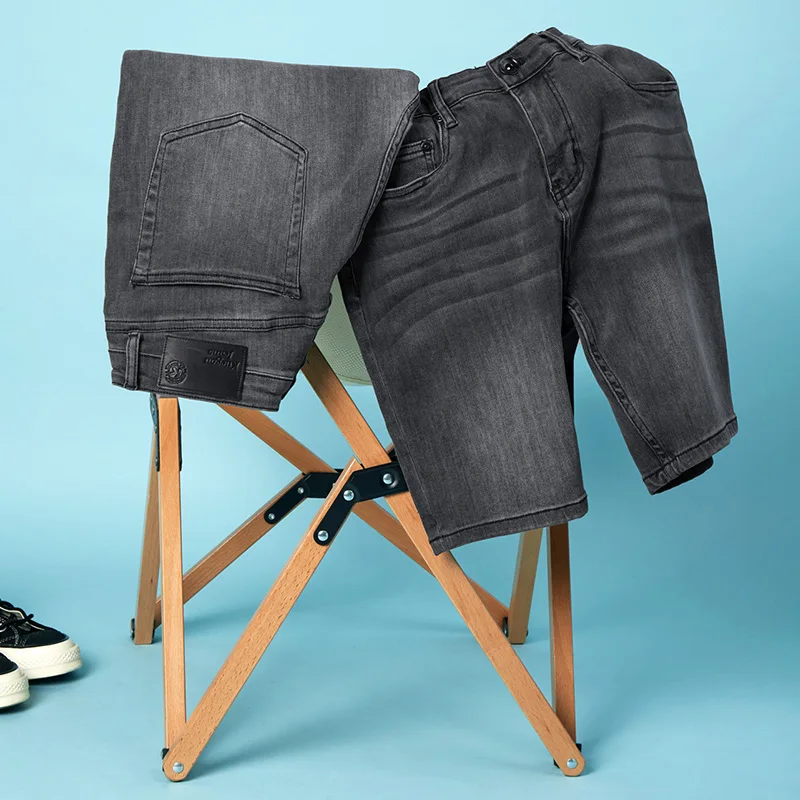 Брюки KUEGOU мужские из хлопка винтажные джинсовые шорты Стрейчевые модные штаны