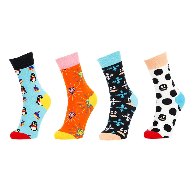 

Дышащие Хлопковые женские носки, 1 пара, модные мягкие разноцветные осенние носки в стиле хип-хоп Харадзюку С мультяшным принтом, повседневн...