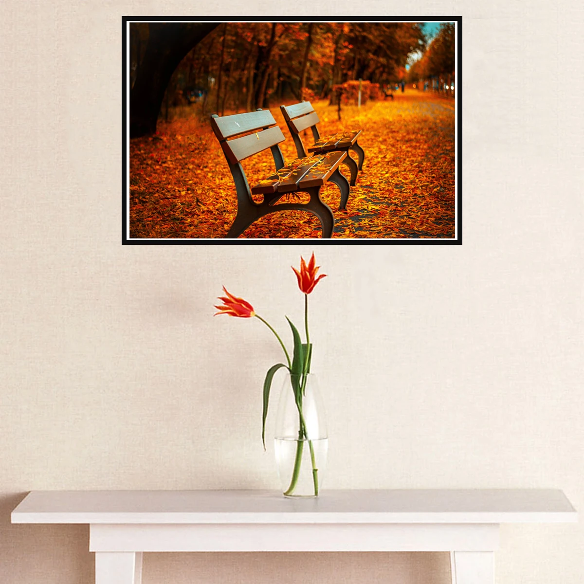 Осенний парк скамейка Пейзаж Плакат Печать на холсте картина настенное