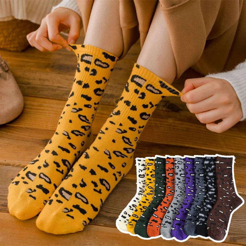 Женские хлопковые носки с леопардовым принтом|Носки| |