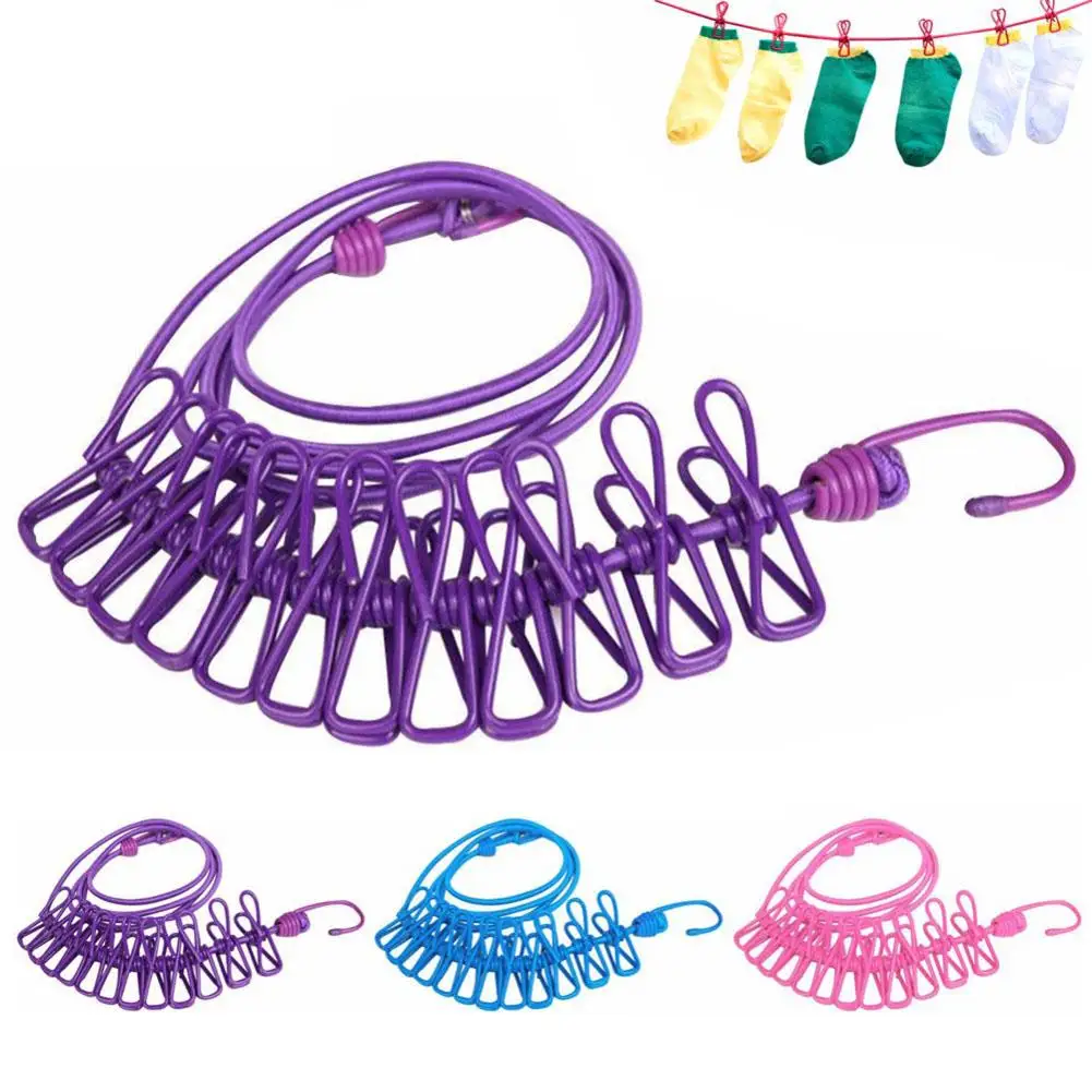 

Portable Elastic Windproof Drying Clothes Hanger Clothes Line with 12 Clips Drying Rack Clothes Line Travel Retractable Rope