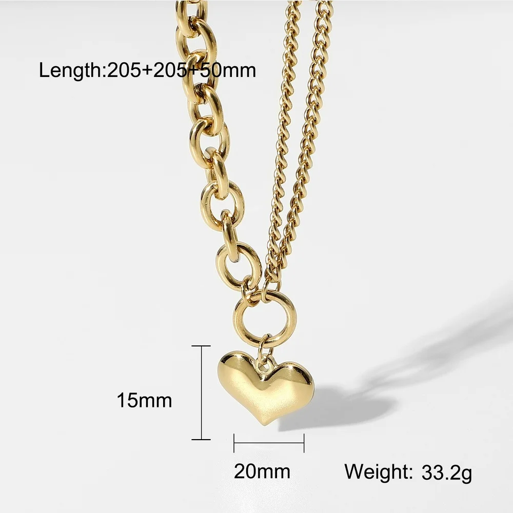 

Fashion Heart Pendant Necklac Two Layer High Quality Shiny Golden Plating Metal Pendant Necklace For Women Jewelry Party Gift